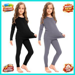 Girls Fleece Lined Thermal Underwear Set 2 Pack Winter Base Layer